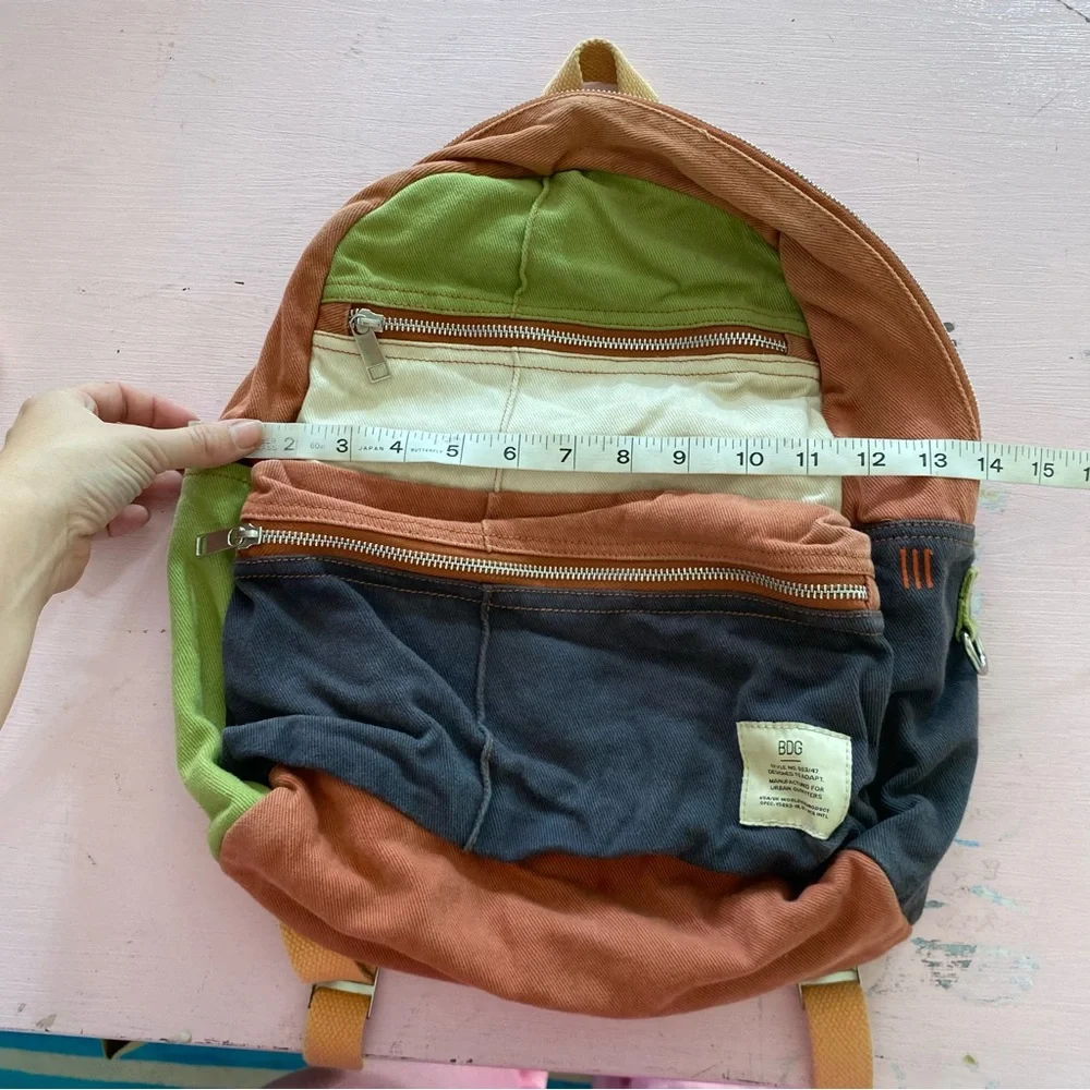BDG Small Colorblock Backpack Cargo Multi Zipper Neutrals Unique Patchwork